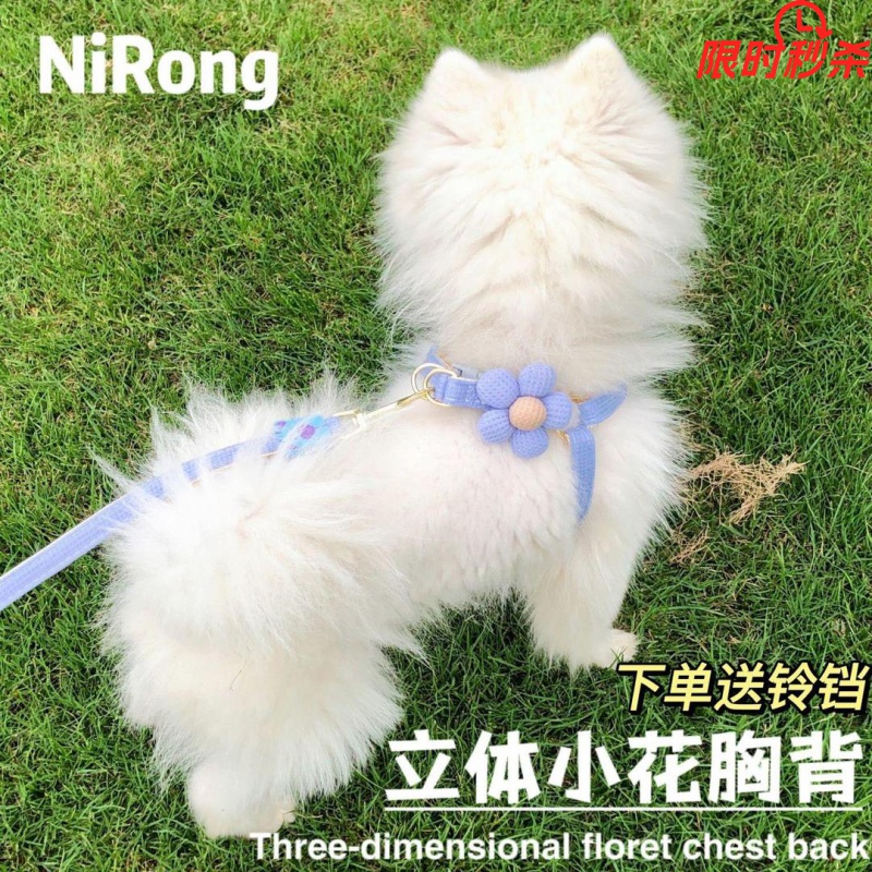 NRO1狗狗牵引绳立体小花胸背遛狗绳子防挣脱中小型犬博美比熊遛