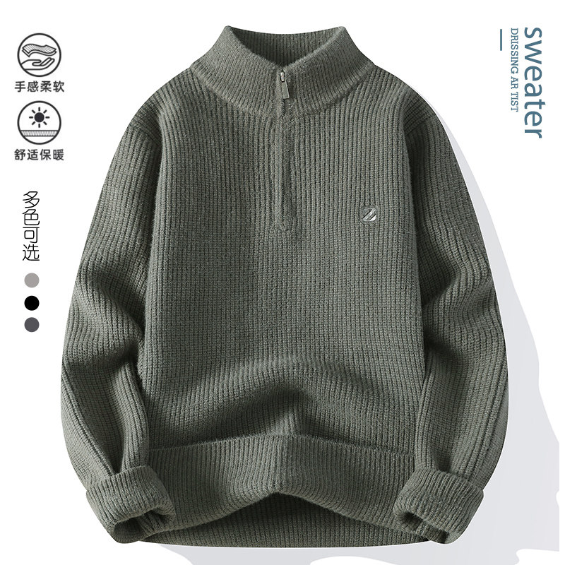 2024秋冬季男士品质半高领拉链款厚毛衣保暖舒适休闲针织衫M6675