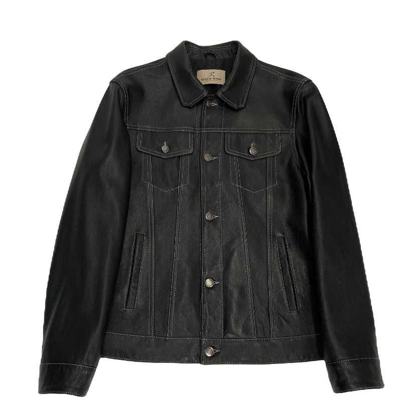 【遐尔家】森罗梭纹绵羊皮Type三代牛仔夹克黑色男士翻领欧美百搭