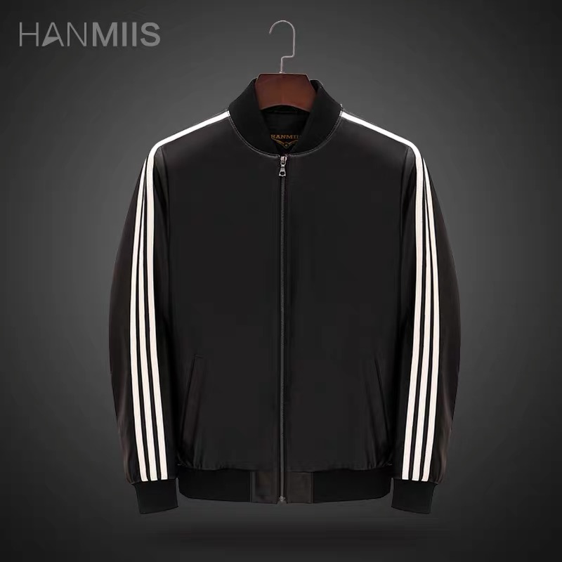 【遐尔家】棒球领真皮时尚皮衣春秋款运动风情侣款绵羊皮单皮休闲