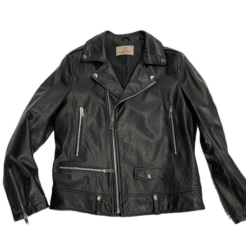 【遐尔家】油蜡牛皮经典机车夹克男士黑色时尚真皮拉链皮夹克欧美