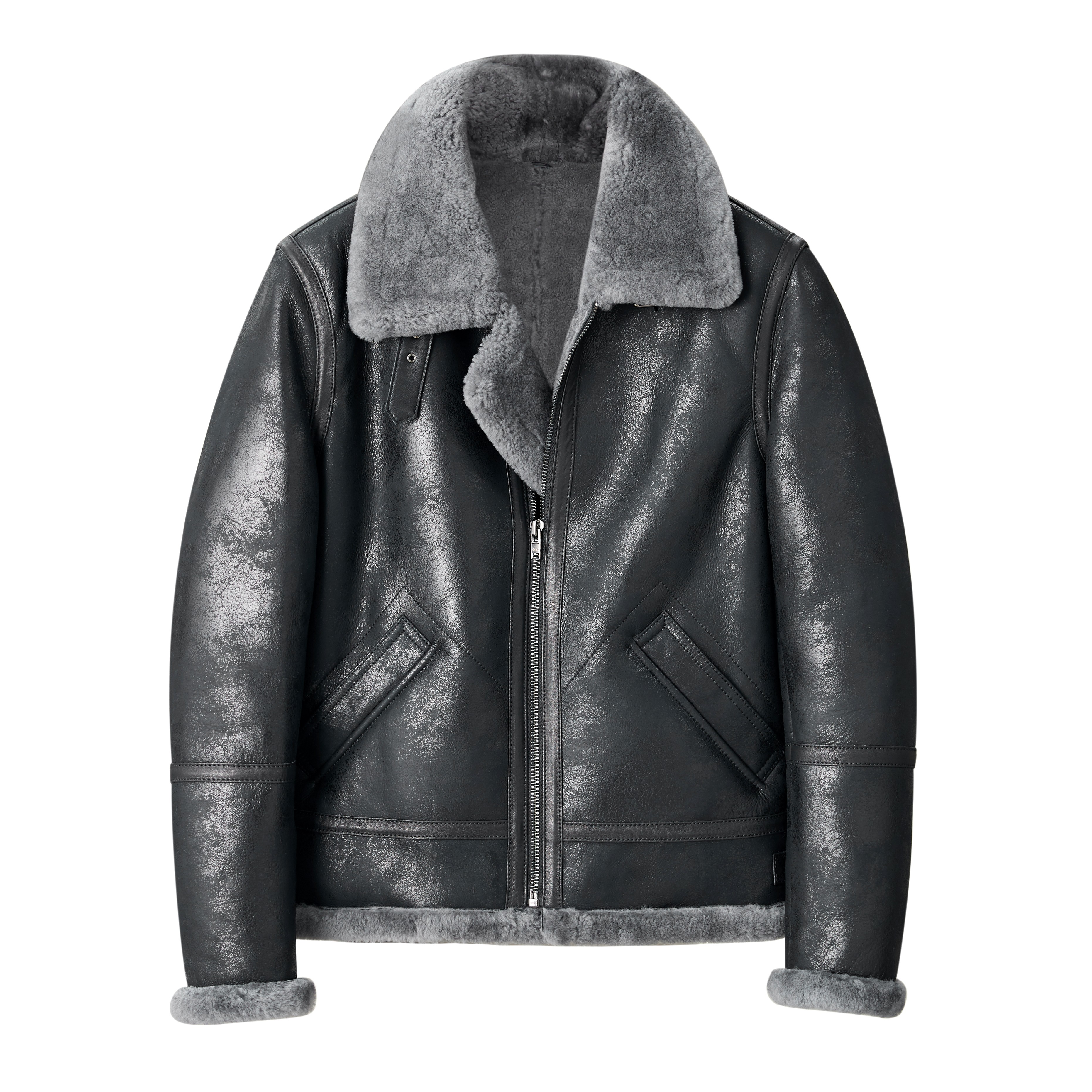 【遐尔家2188】B3空军飞行服皮毛一体男装冬季保暖真皮皮衣美式复古