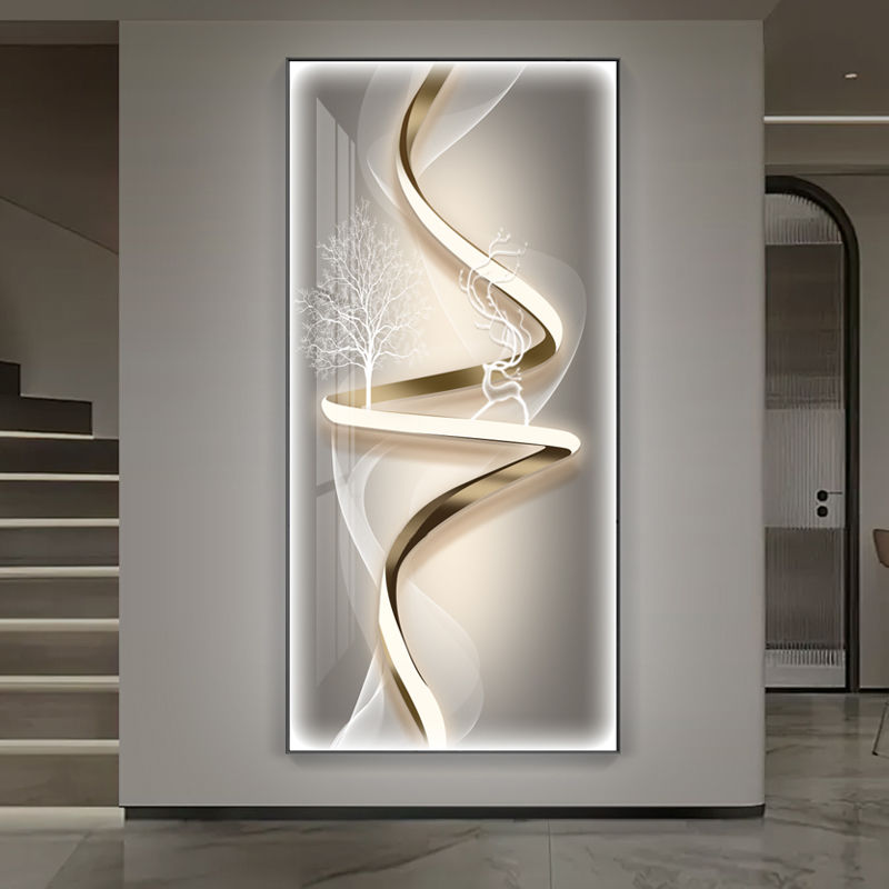 入户玄关装饰画现代轻奢高级感竖版挂画走廊过道抽象LED灯壁画鹿