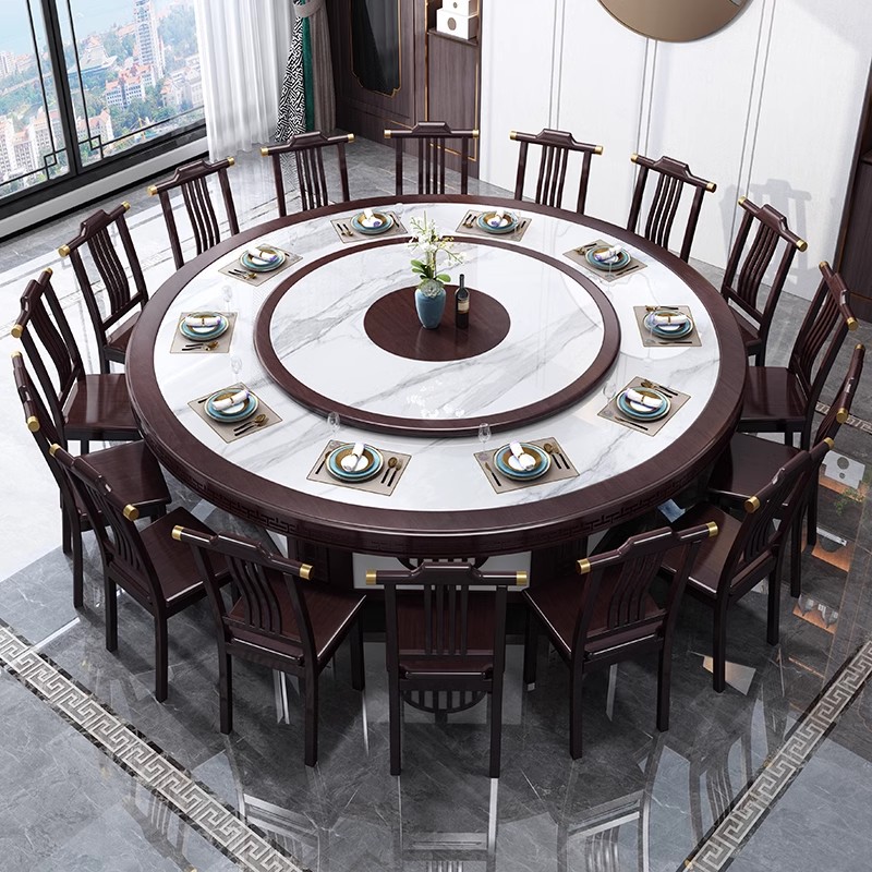 酒店餐桌大圆桌带转盘新中式仿实木20人饭店酒店包厢圆桌椅