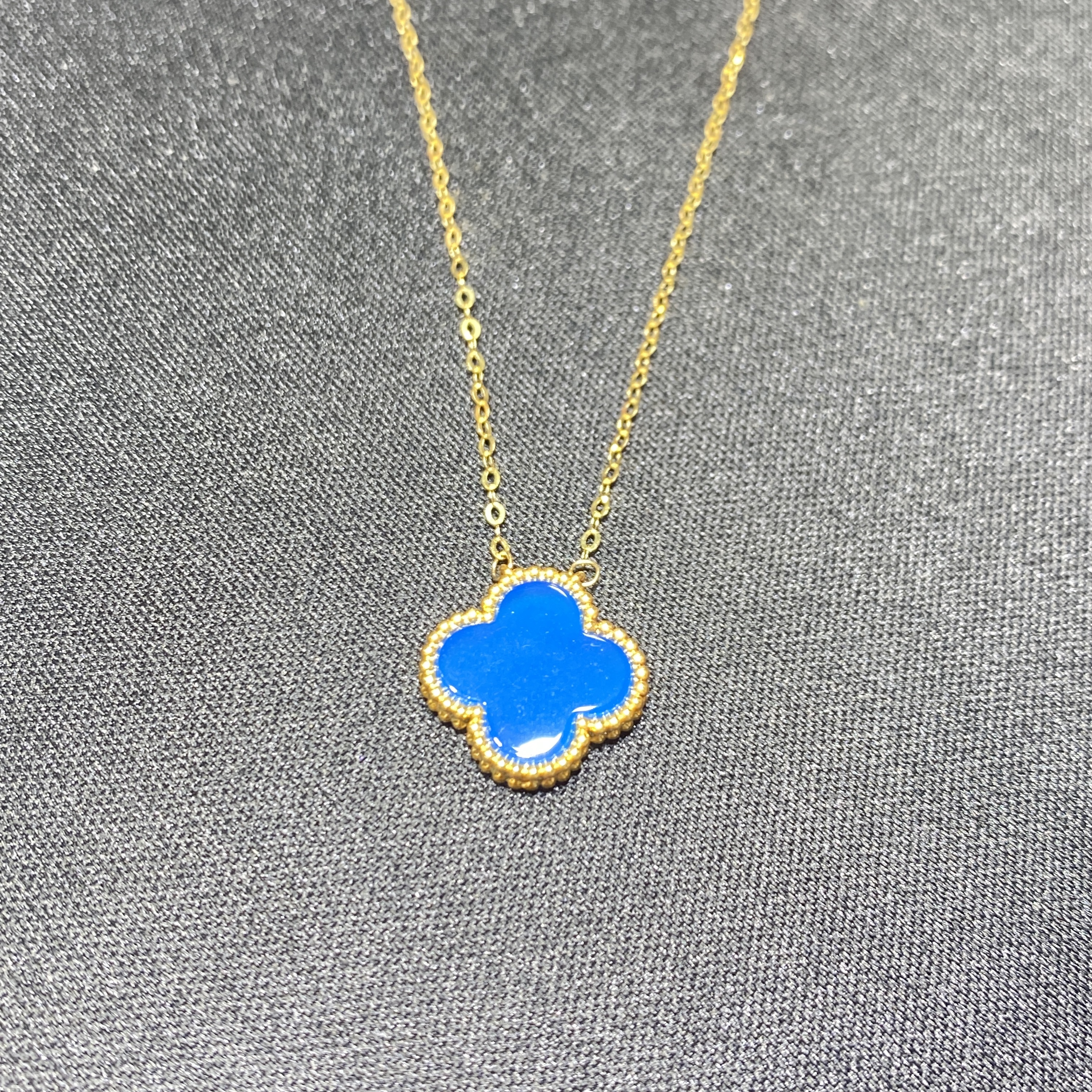 【小凤】18k金克莱因蓝玛瑙四叶草15mm套链