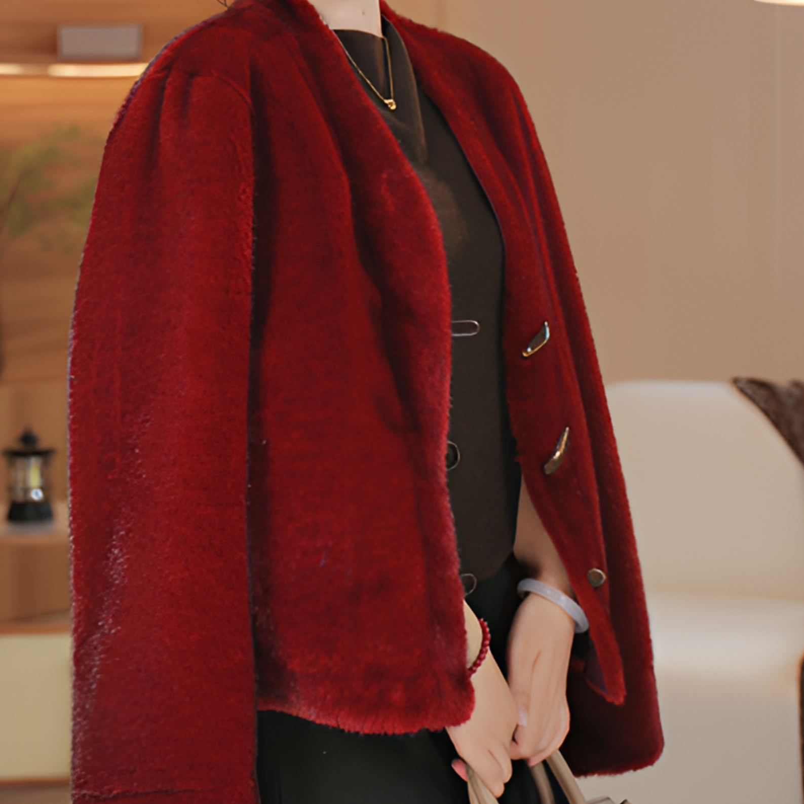 商会直发！纾禾·安哥拉红·气质高级感百搭短款外套秋冬季新款D009