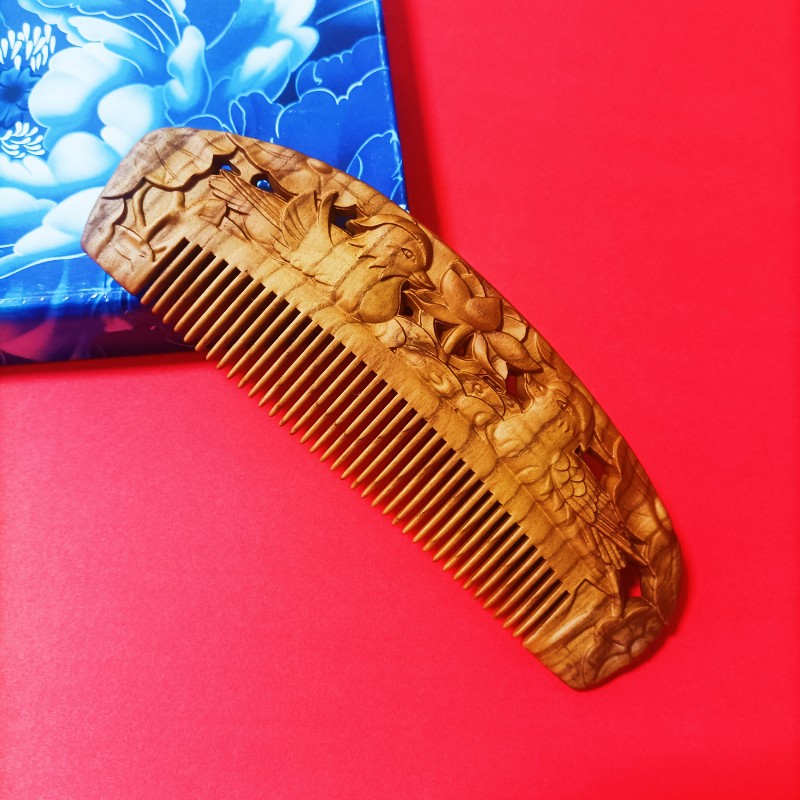 桃木梳子  天然整木雕花双面雕刻防静电按摩桃木梳子家用礼品梳子