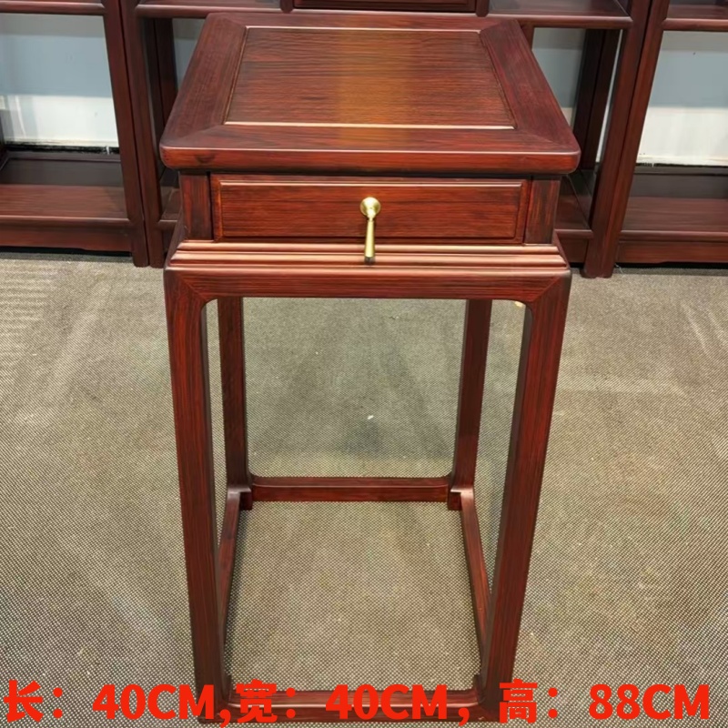 实木新古典简约轻奢带抽高花架纯色家用办公室别墅摆件置物架子