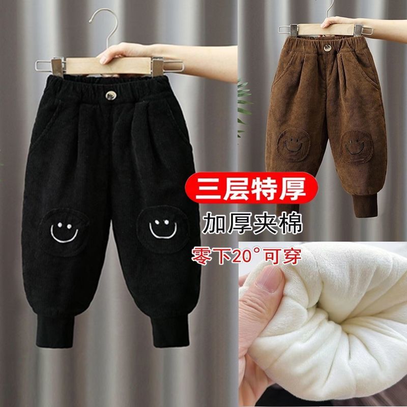 男女童裤子一条过冬棉裤加棉加绒三层加厚灯芯绒裤儿童冬季特厚