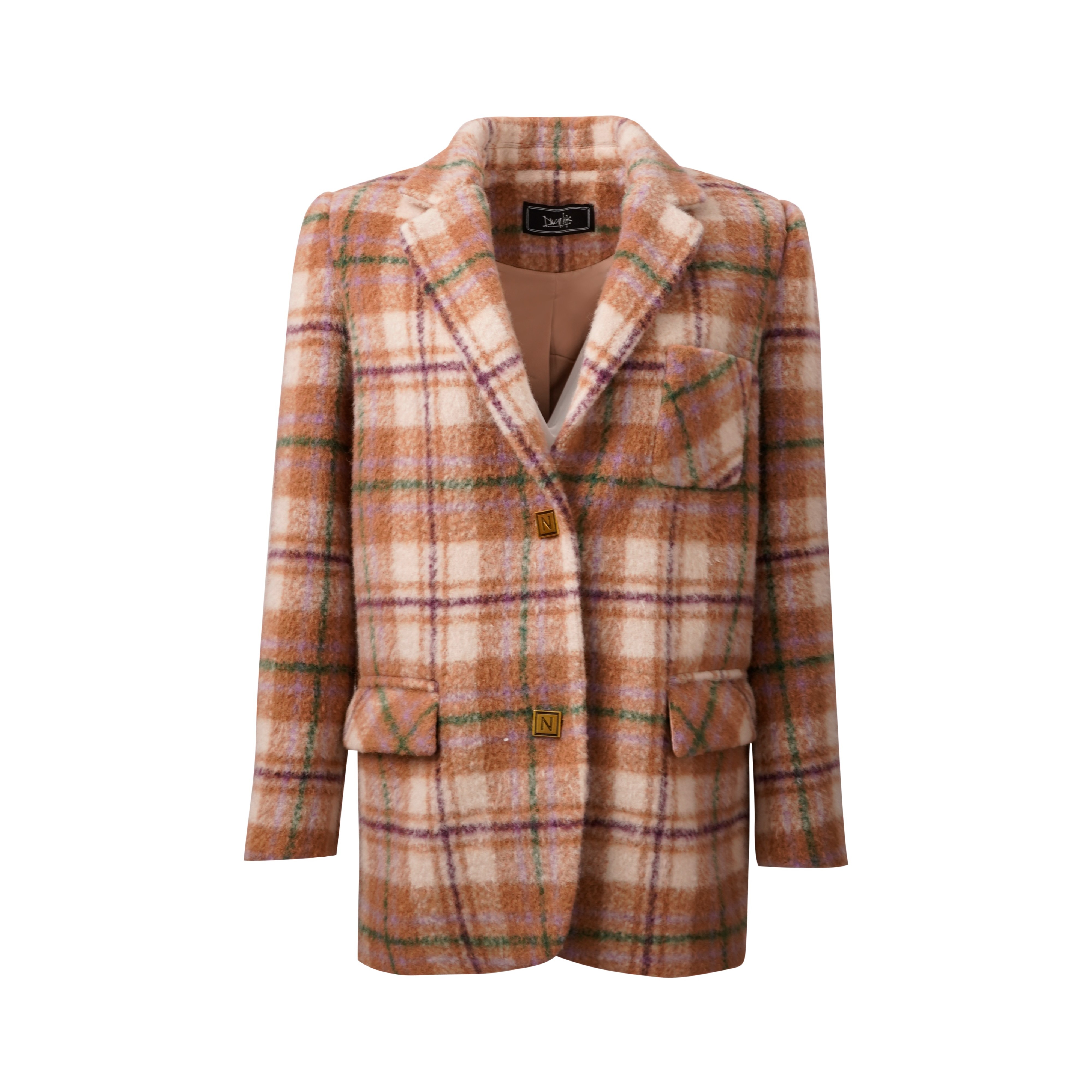 029集合秋冬外套气质时尚宽松休闲毛呢大衣质感格纹西装外套