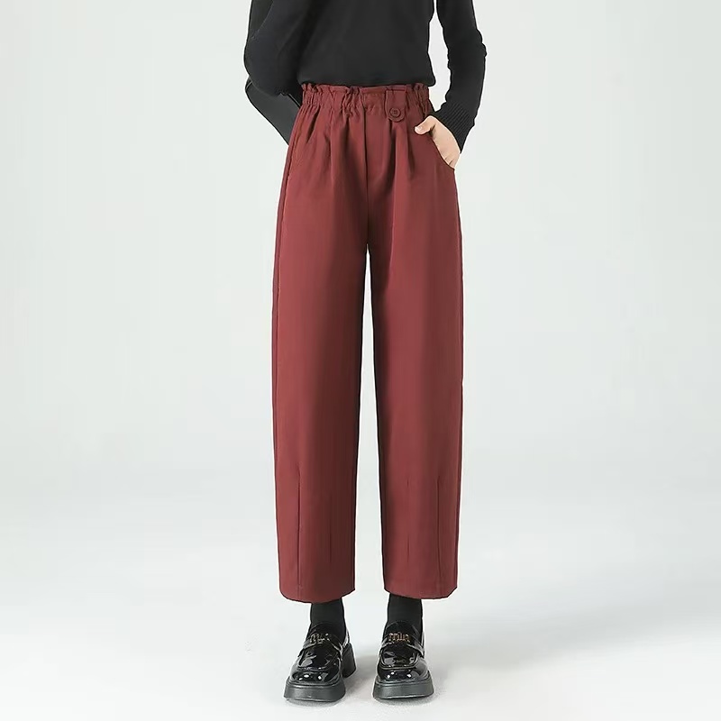 【毛嘴女裤】韩系休闲裤女2024秋冬季新款高腰显瘦宽松褶皱直筒长裤