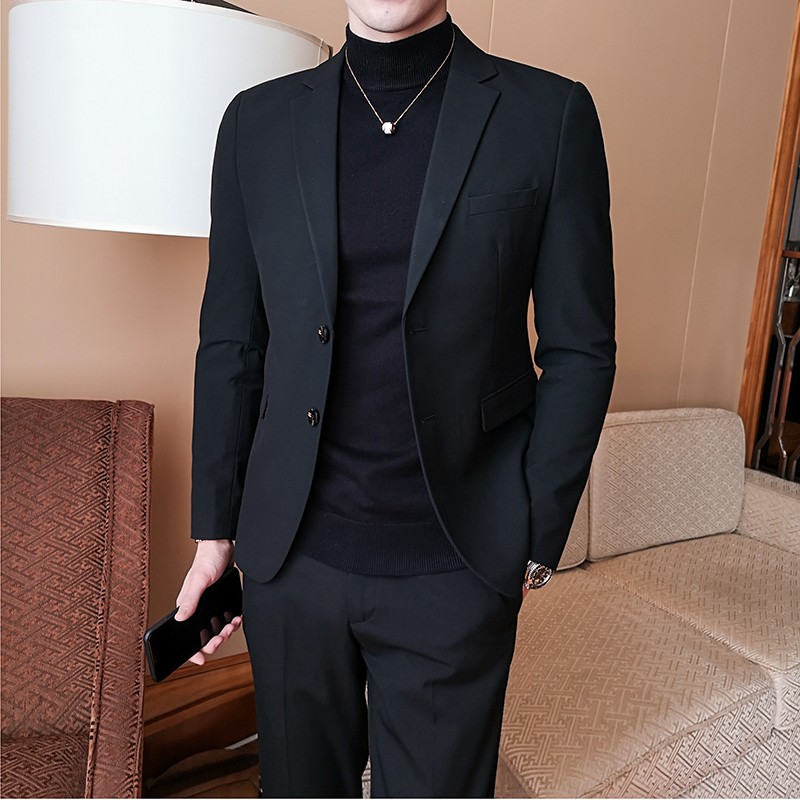 两粒西装男单件潮流修身单西上衣秋季商务职业正装西服男外套