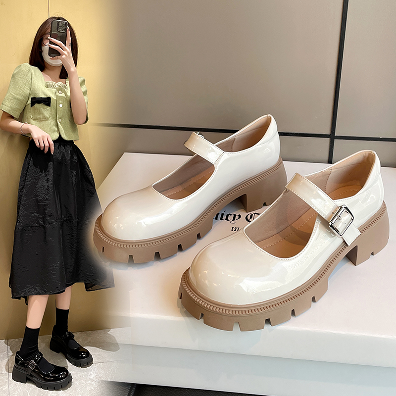 2023秋冬新款大码女鞋圆头浅口百搭浅口小皮鞋宽胖脚玛丽珍单鞋