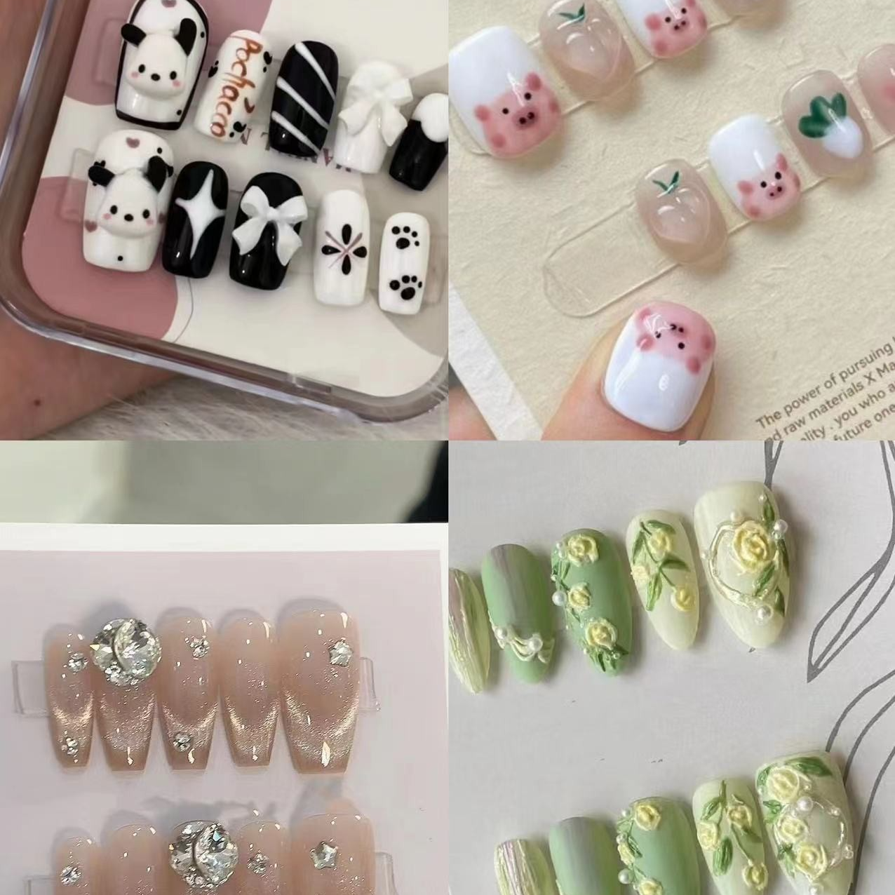 友杰美甲手工穿戴甲纯手工气质气质穿戴式冰透爆闪梯形