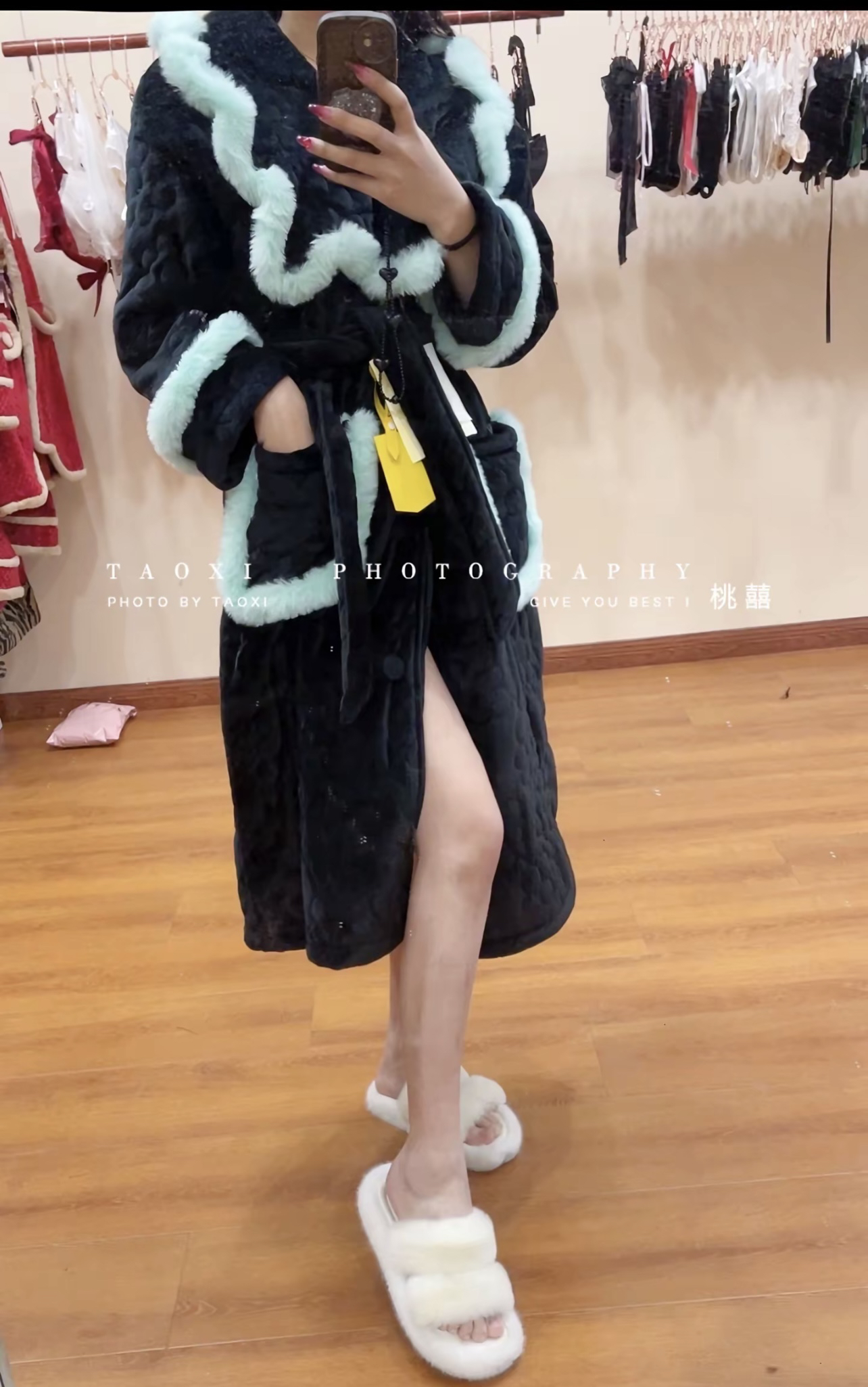 ANNZ原创防兔毛奢华三层加厚女士家居服