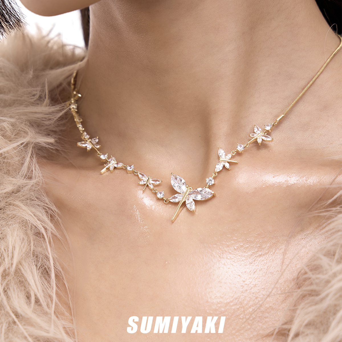 铜合金合成锆石项链 SUMIYAKI 小蜻蜓锆石项链女简约百搭项链