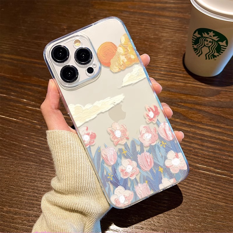 油画花朵适用苹果15promax手机壳iPhone14小清新13pro少女新款15p