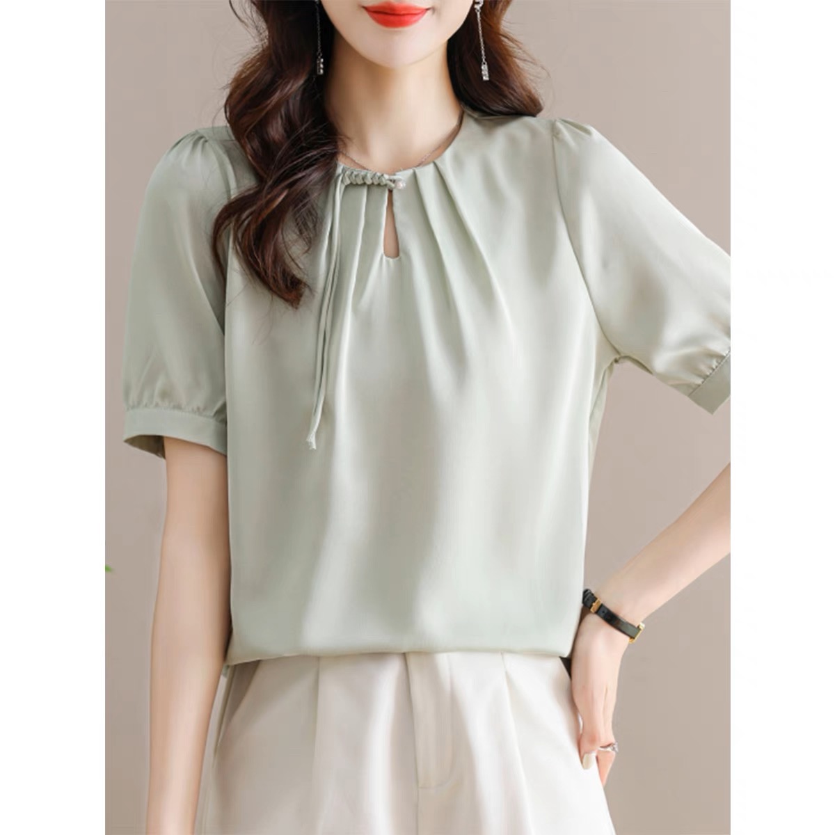 3103桑蚕丝上衣显瘦气质时尚减龄宽松纯色洋气夏季小众女士百搭