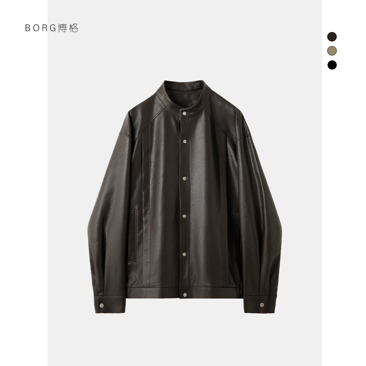 复古小立领机车短款男士皮衣高级感时尚潮流百搭休闲皮夹克外套