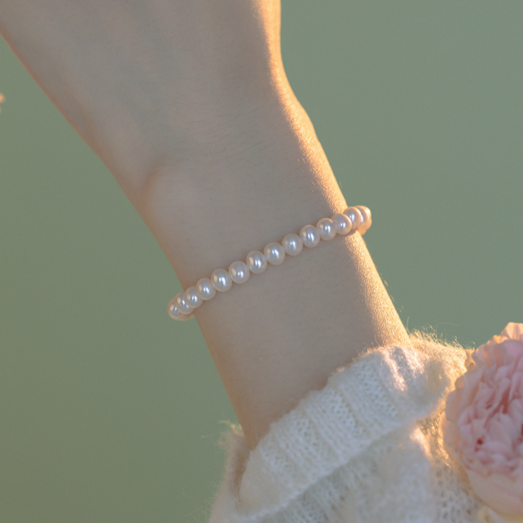 4mm近圆天然珍珠手链女气质时尚优雅简约百搭小米珠素款手串手镯