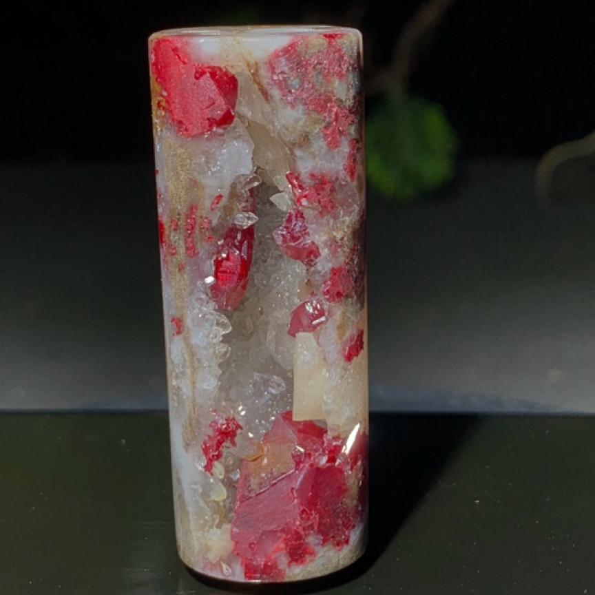 天然辰砂晶体原石聚宝盆男女款圆柱挂件精品