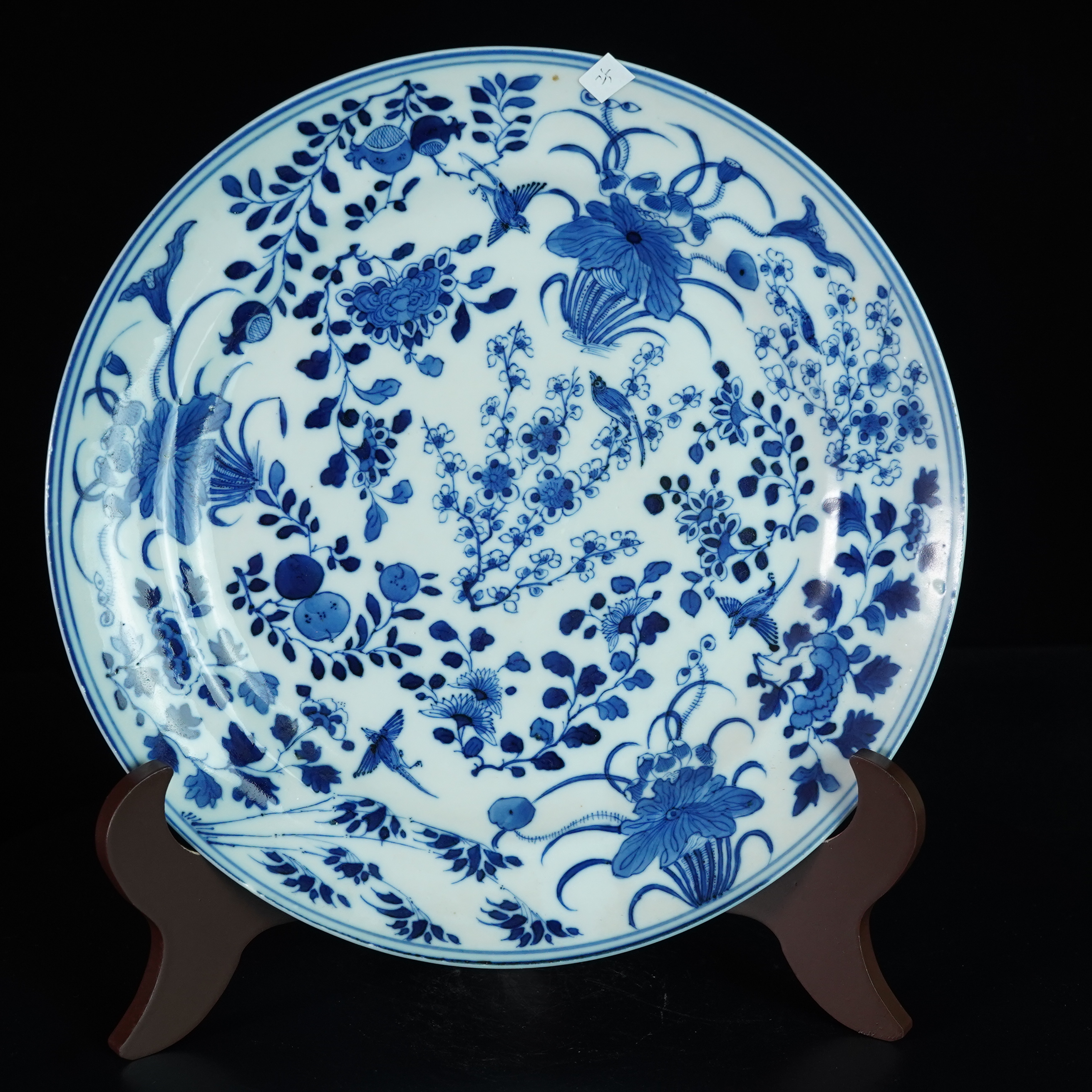 LABC241209020【十竹斋】清中期四时花卉青花赏盘