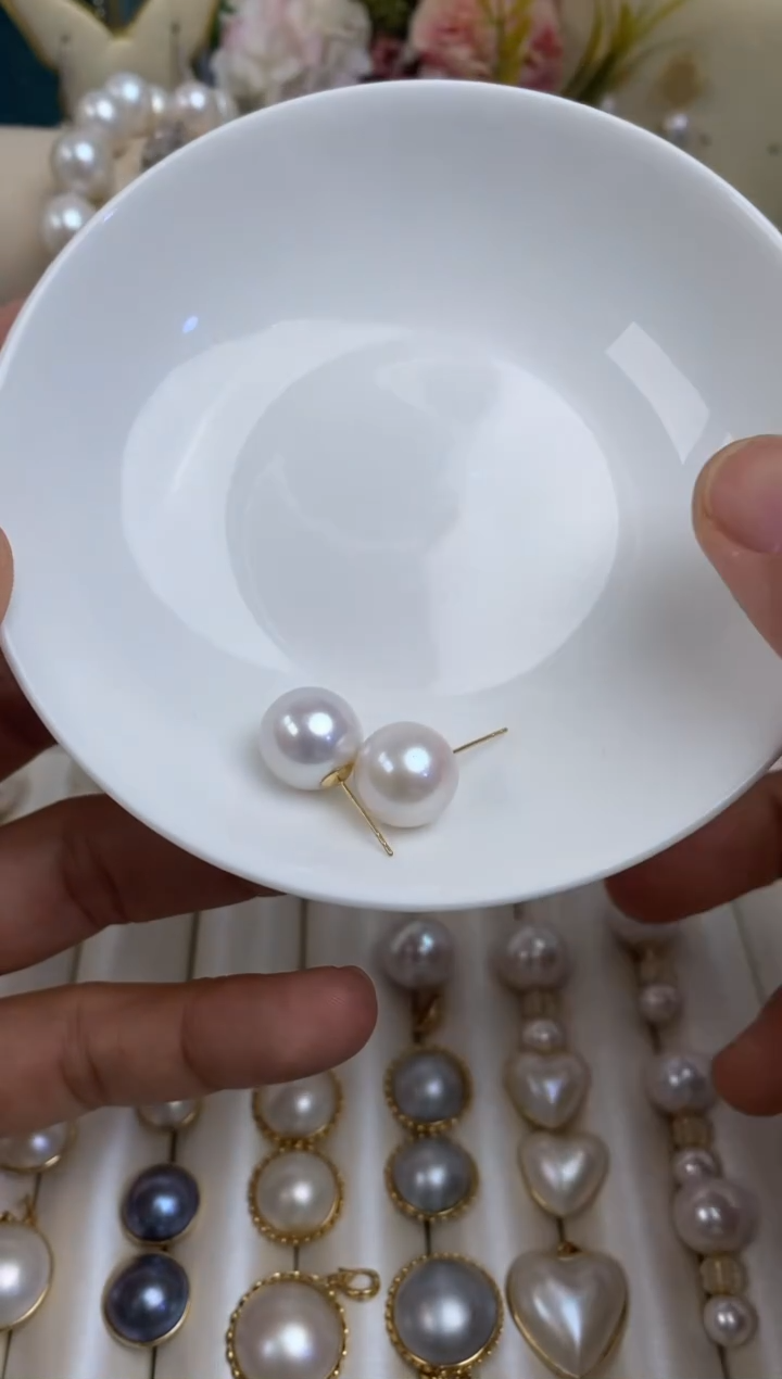 【闪购商品】淡水珍珠耳饰18K金镶嵌12-13
