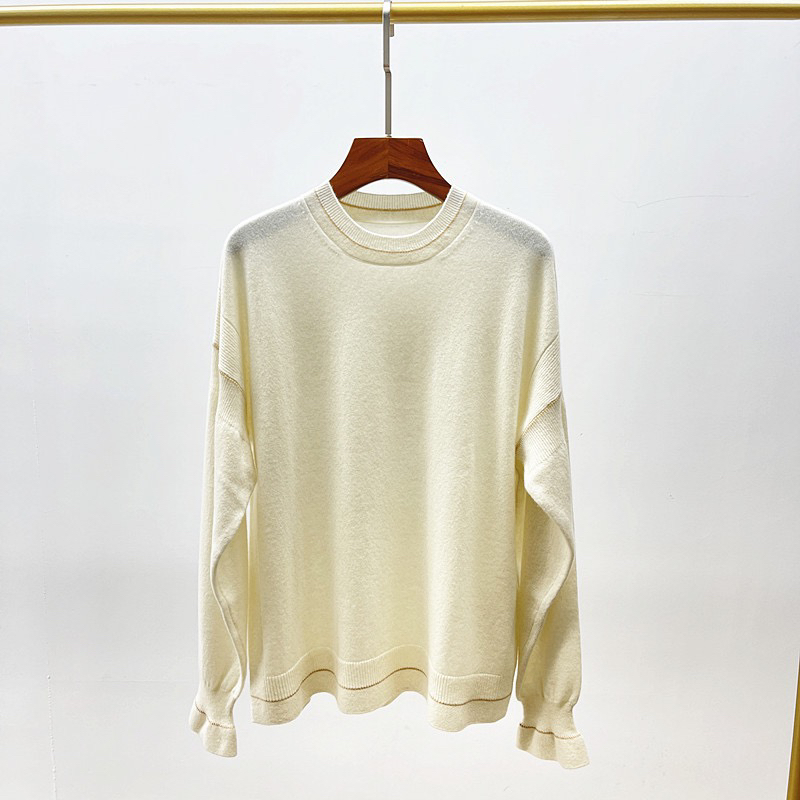 2024秋冬新款女拼色圆领长袖羊绒衫