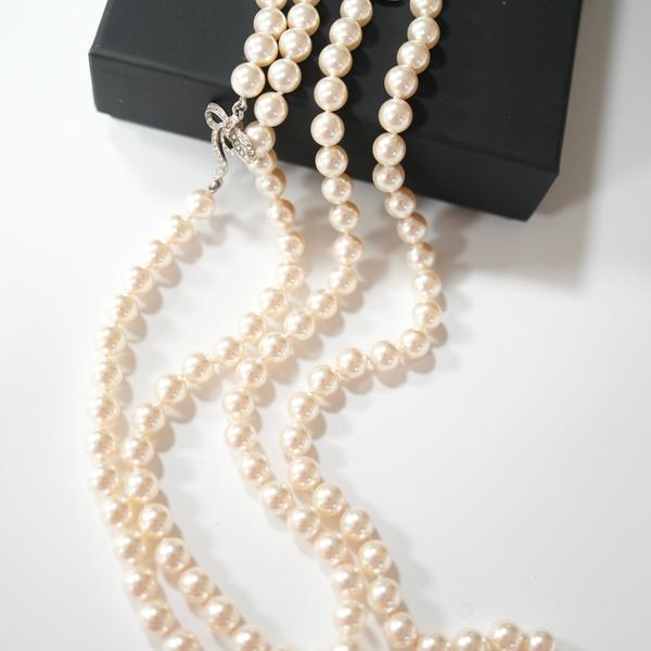 95新 Chanel/香奈儿 CHANEL蝴蝶结带钻珍珠项链长链