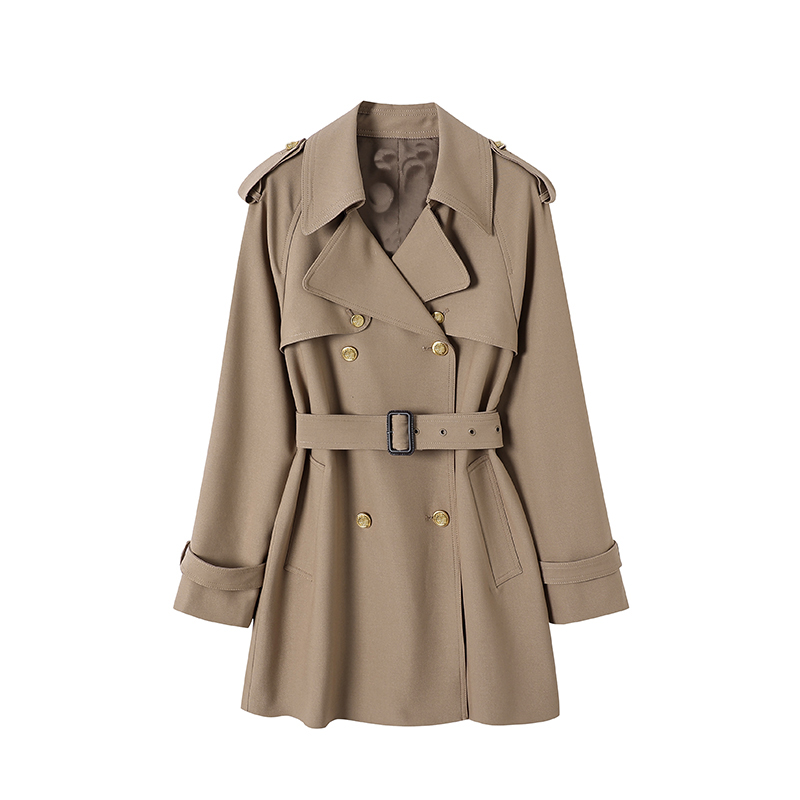 【NO退No换】秋冬时尚法式翻驳领腰带收腰风衣中长款外套女士C738