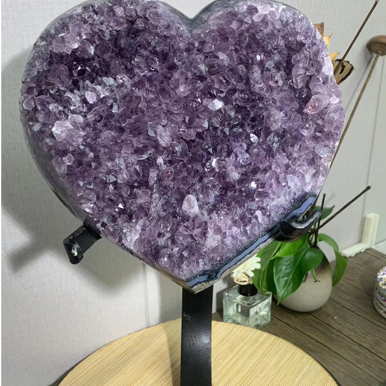 天然紫水晶摆件爱心办公摆件乔迁送礼必备抖音基地质检带证书