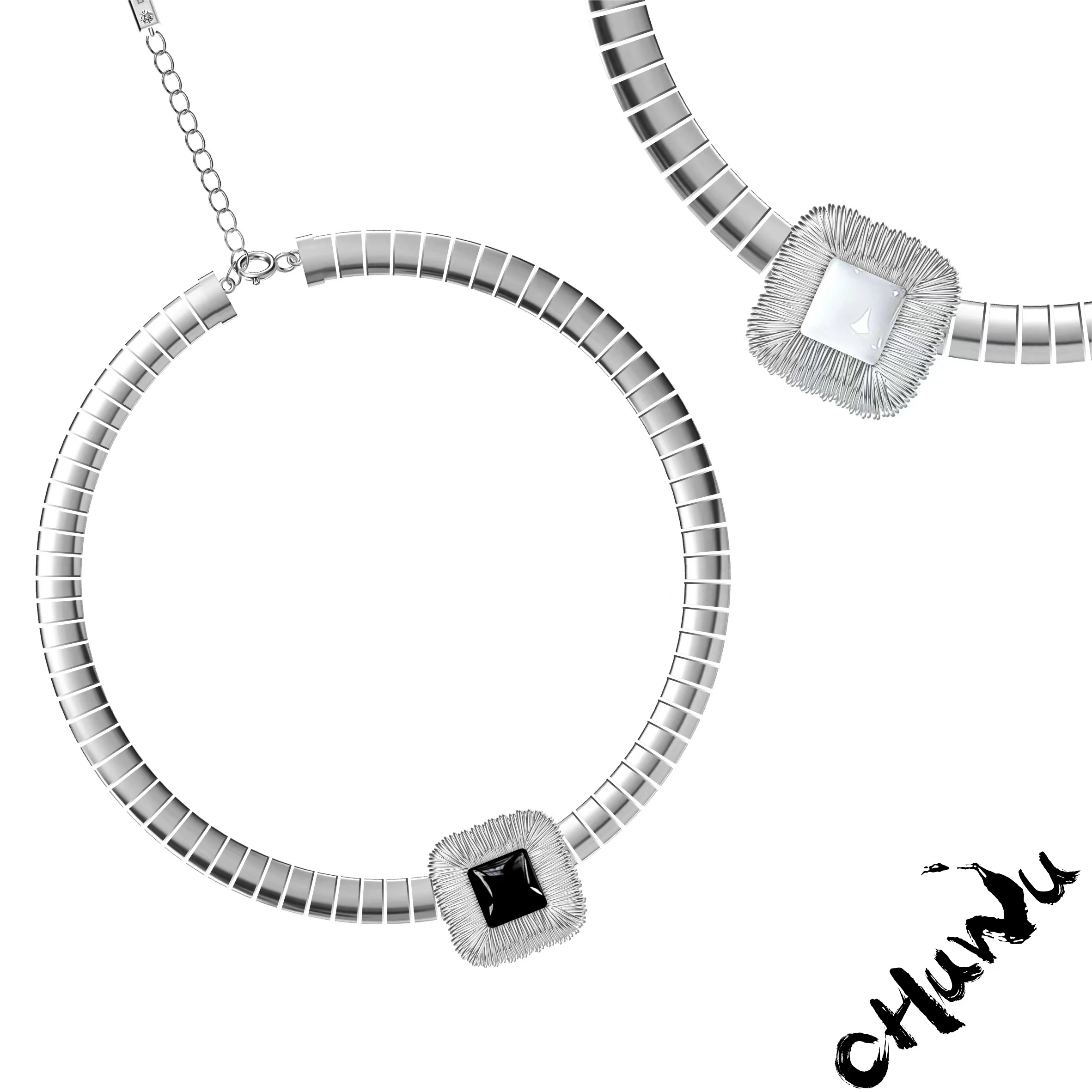 铜项链 初午CHUWU 绣系列黑白项圈 CWXXL2305066时尚小众轻奢气质