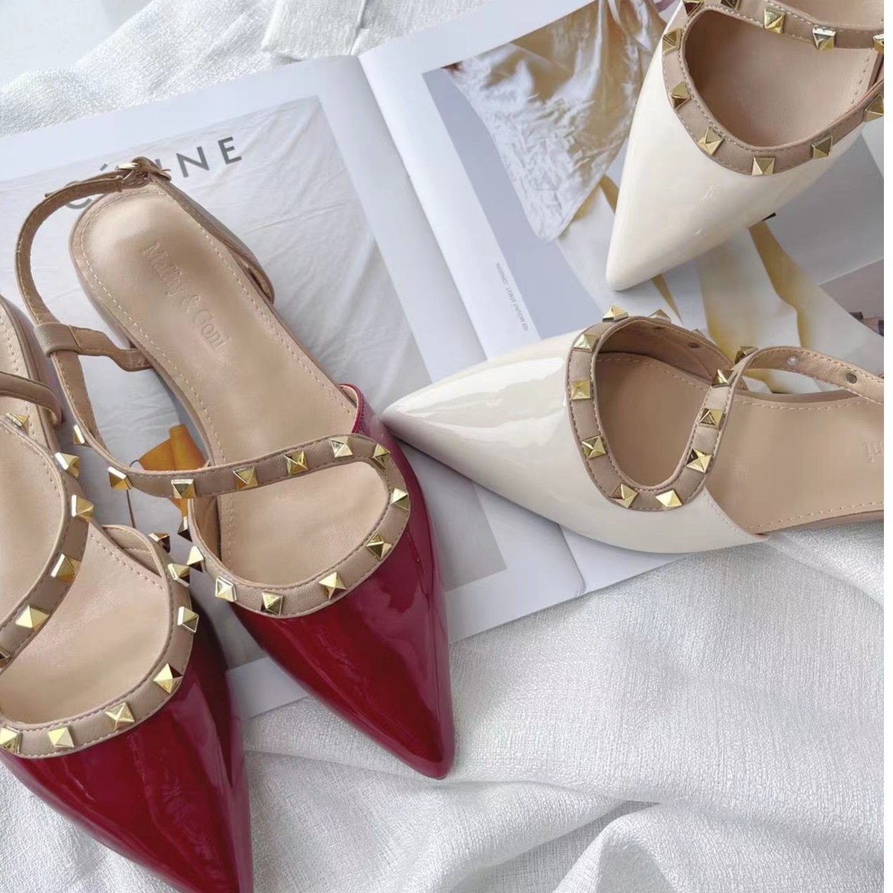 【PGXIAOM】润秀定制气质铆钉尖头后空单鞋938（跟高2厘米左右）     