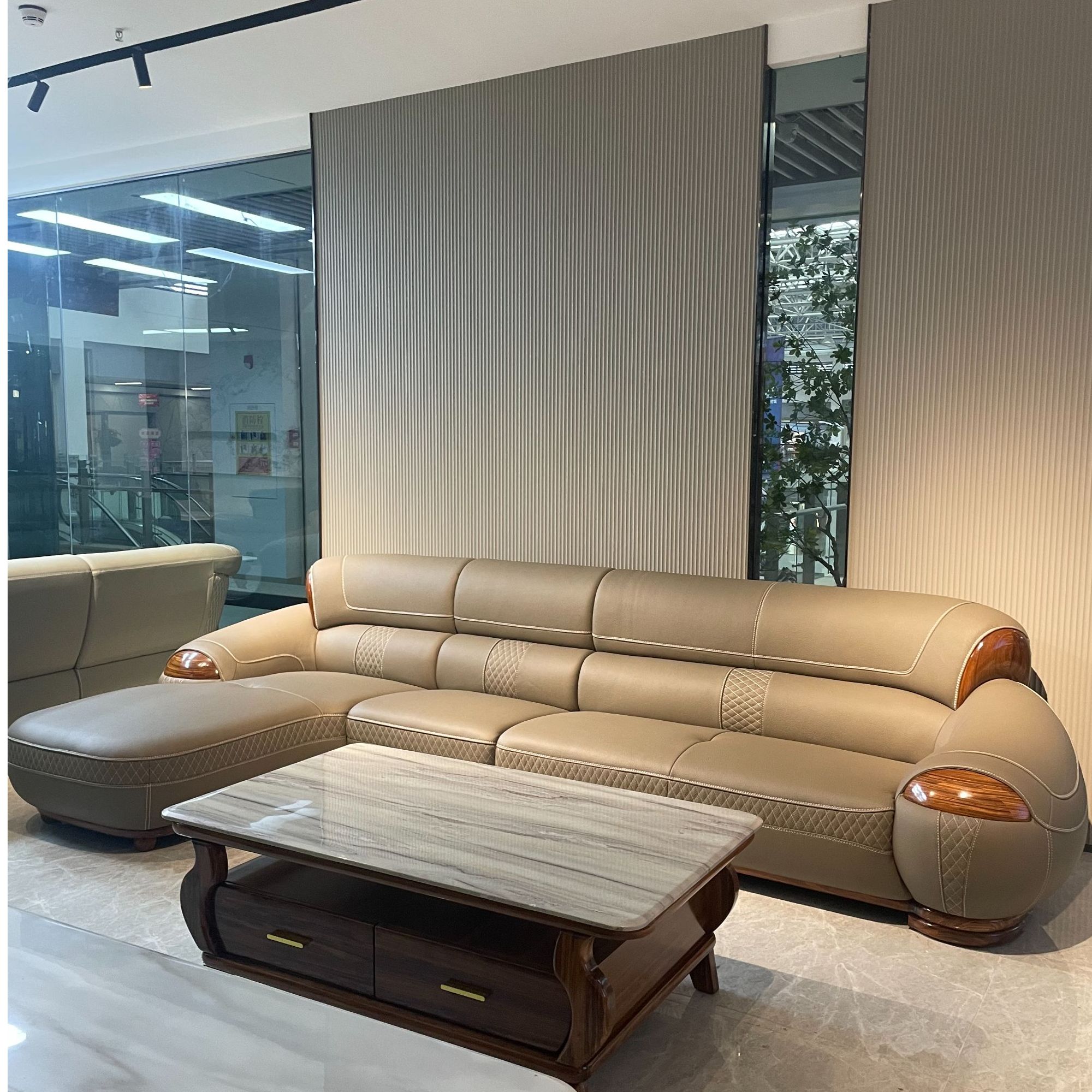 新中式现代简约新中式皮艺头层牛皮客厅极简美式转角沙发