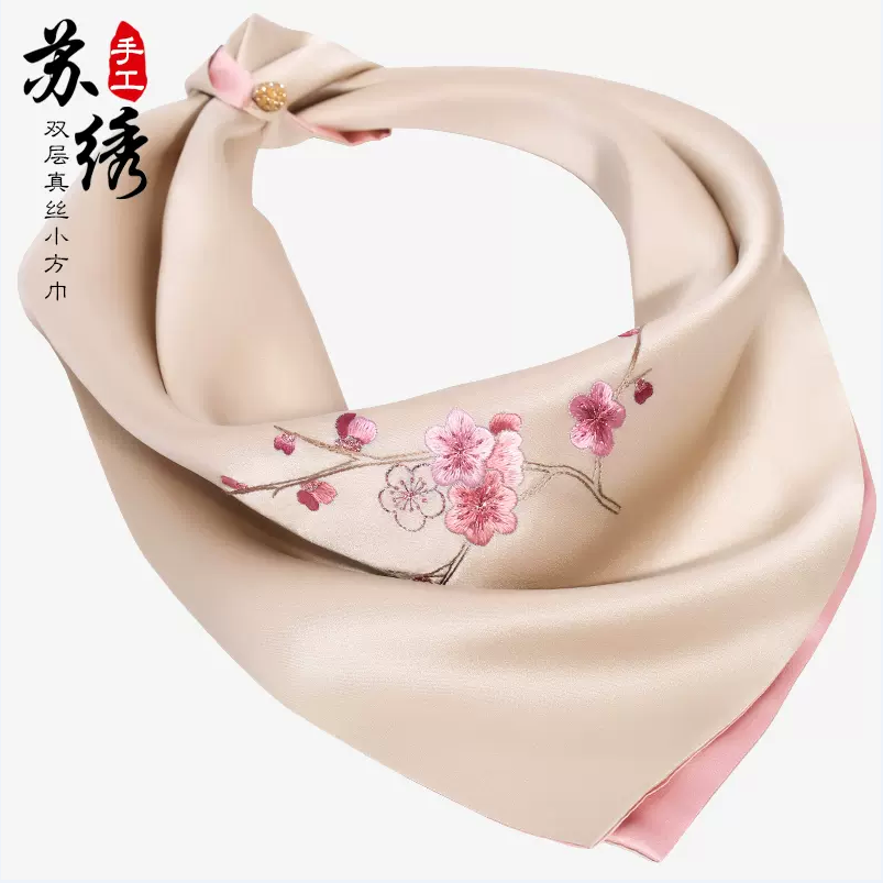 香梅方巾女桑蚕丝丝巾中国风手工苏绣苏州丝绸刺绣复古送礼礼盒装