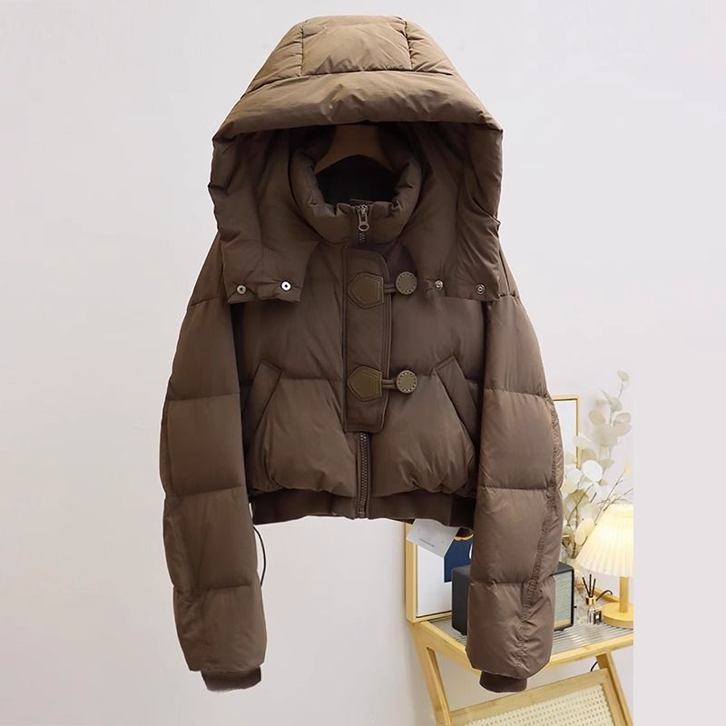 秋冬新款连帽短款羽绒棉服女冬韩版轻薄保暖设计感小个子宽松棉衣