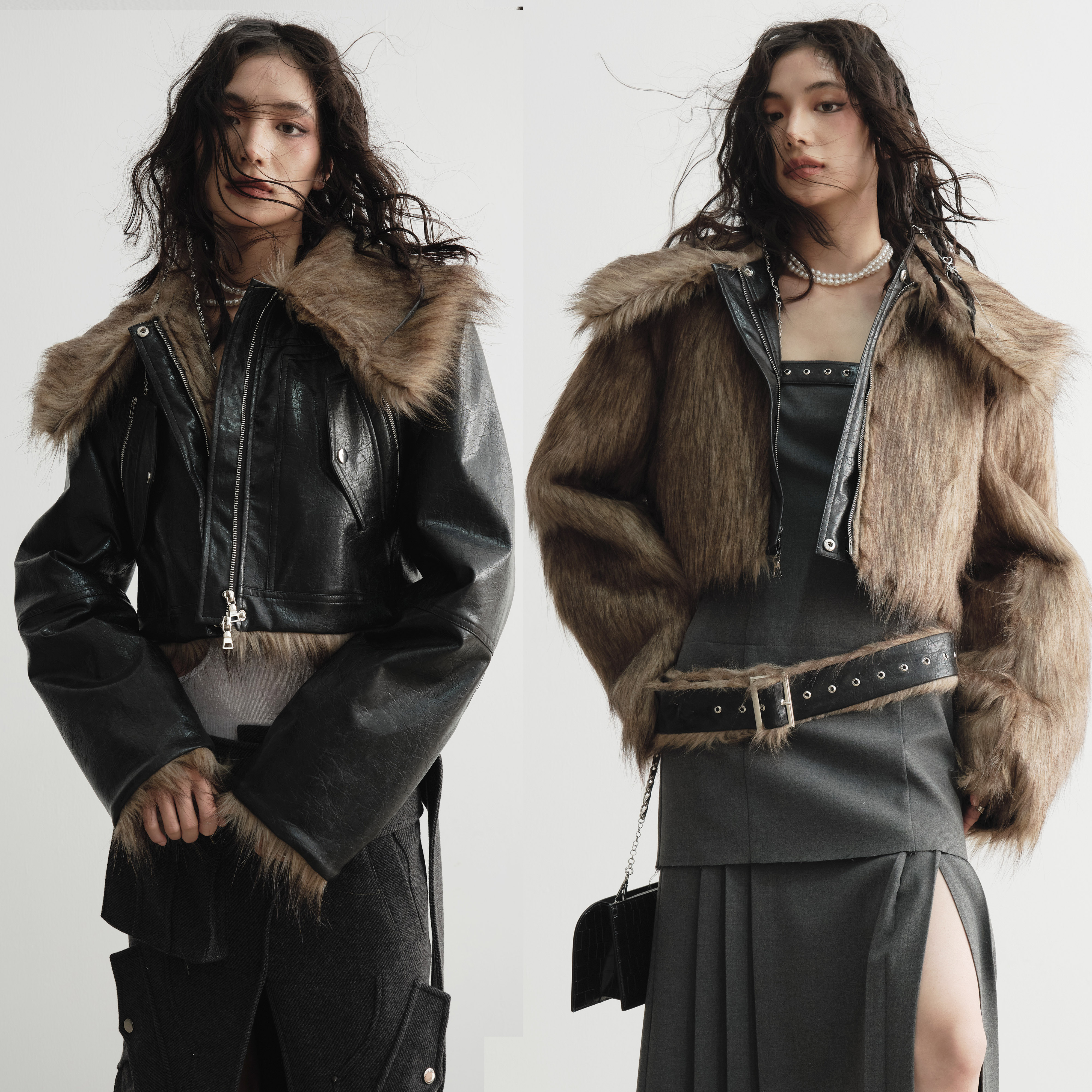 JNYLON复古辣妹狂野松弛感仿皮正反两穿油蜡PU皮夹克短外套