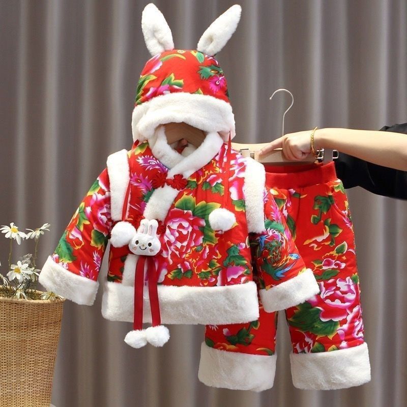 小宝宝衣服东北大棉袄拜年服婴儿冬季春节加厚大花周岁礼服男手工