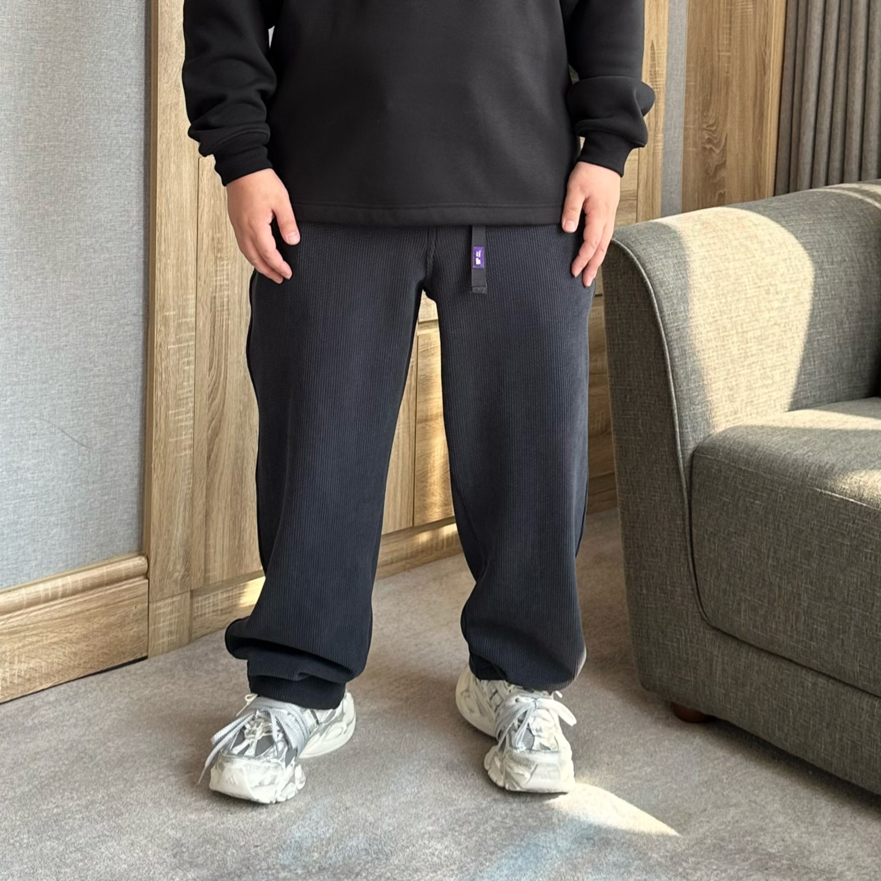 胖六同款-大码日系冬季加绒加厚加肥加大通勤休闲宽松微锥男长裤