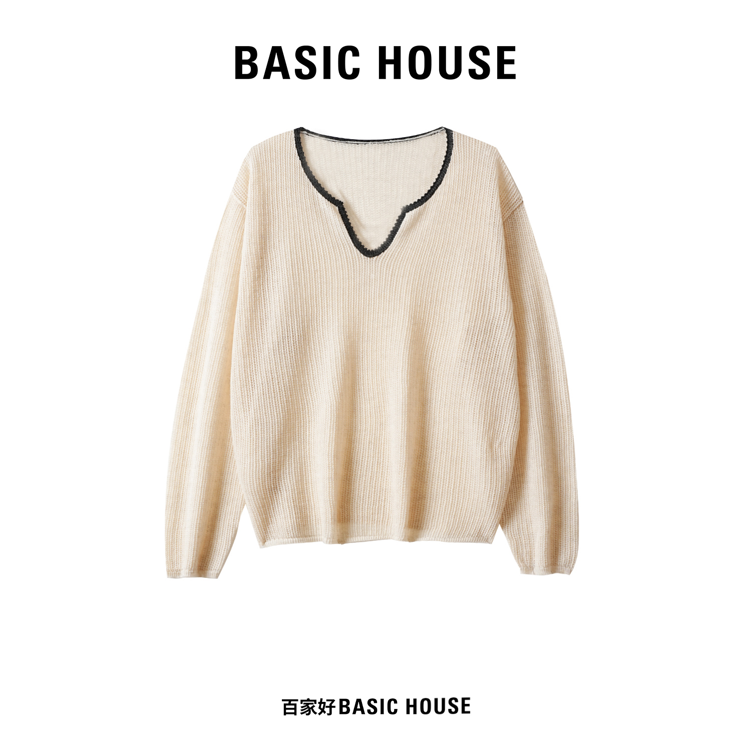 Basic House/百家好2024年冬季新款圆领时尚长袖百搭针织衫JDYY