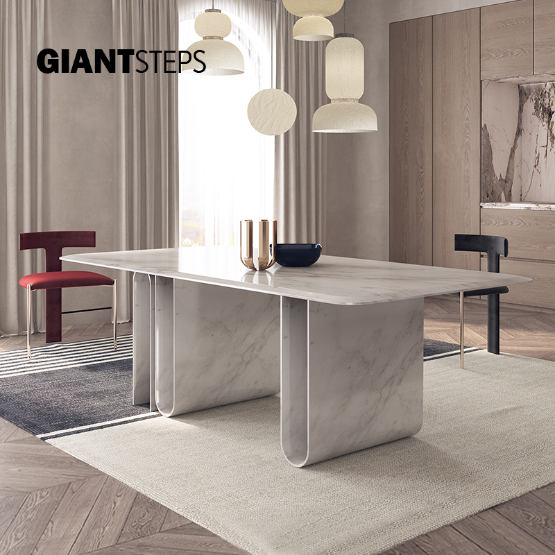 意式轻奢餐桌极简餐厅家具饭桌创意设计天然大理石长方形餐桌334T