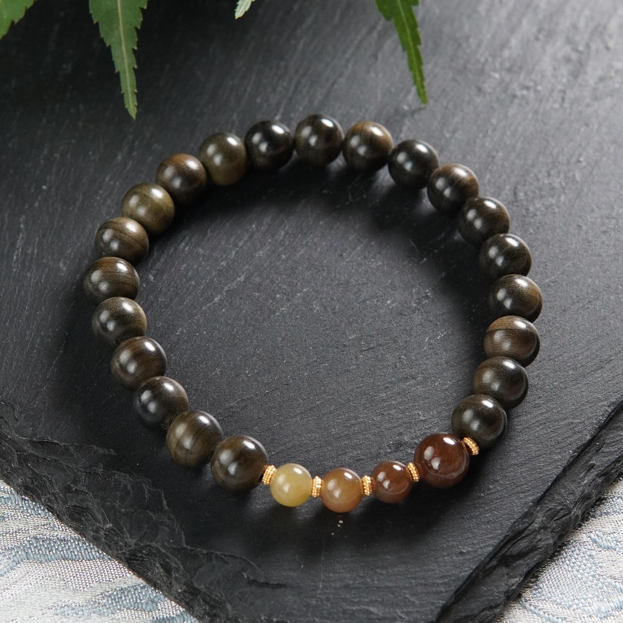 醉花阴 流流印度迈索尔阴沉8mm圆珠+且末糖渐变单圈