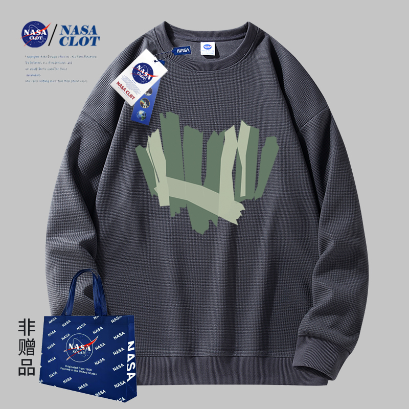 NASA秋季新款潮牌印花男士长袖休闲户外百搭情侣日常圆领卫衣小众