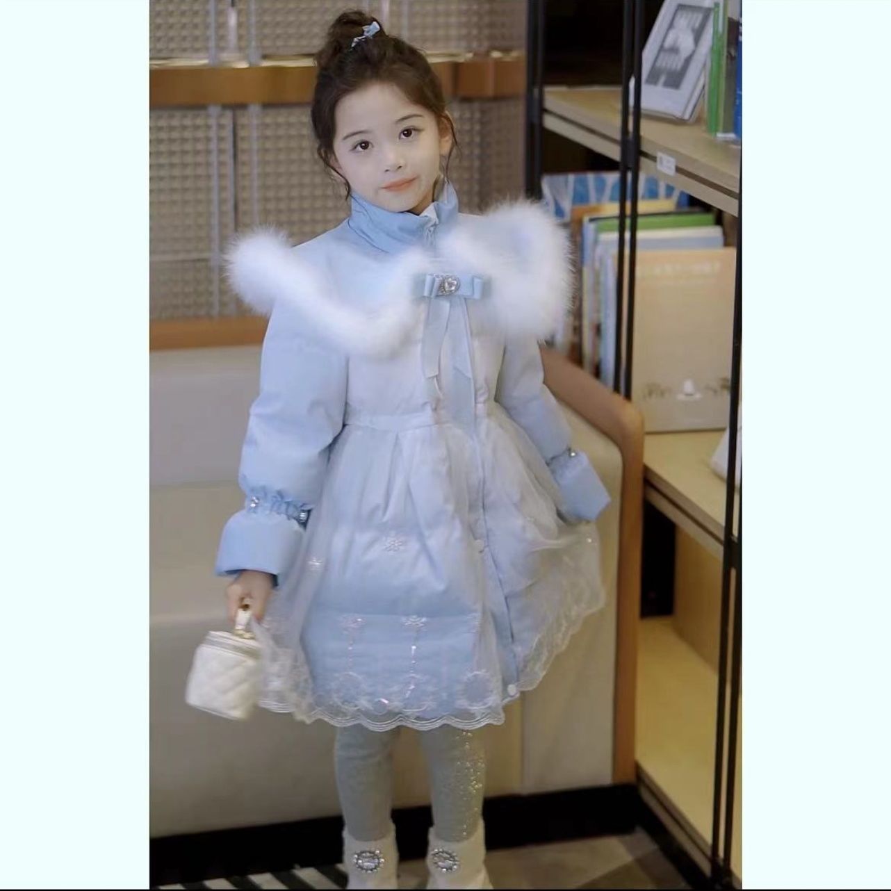 女童羽绒服冬款中大童蓝色保暖外套冬季洋气衣服