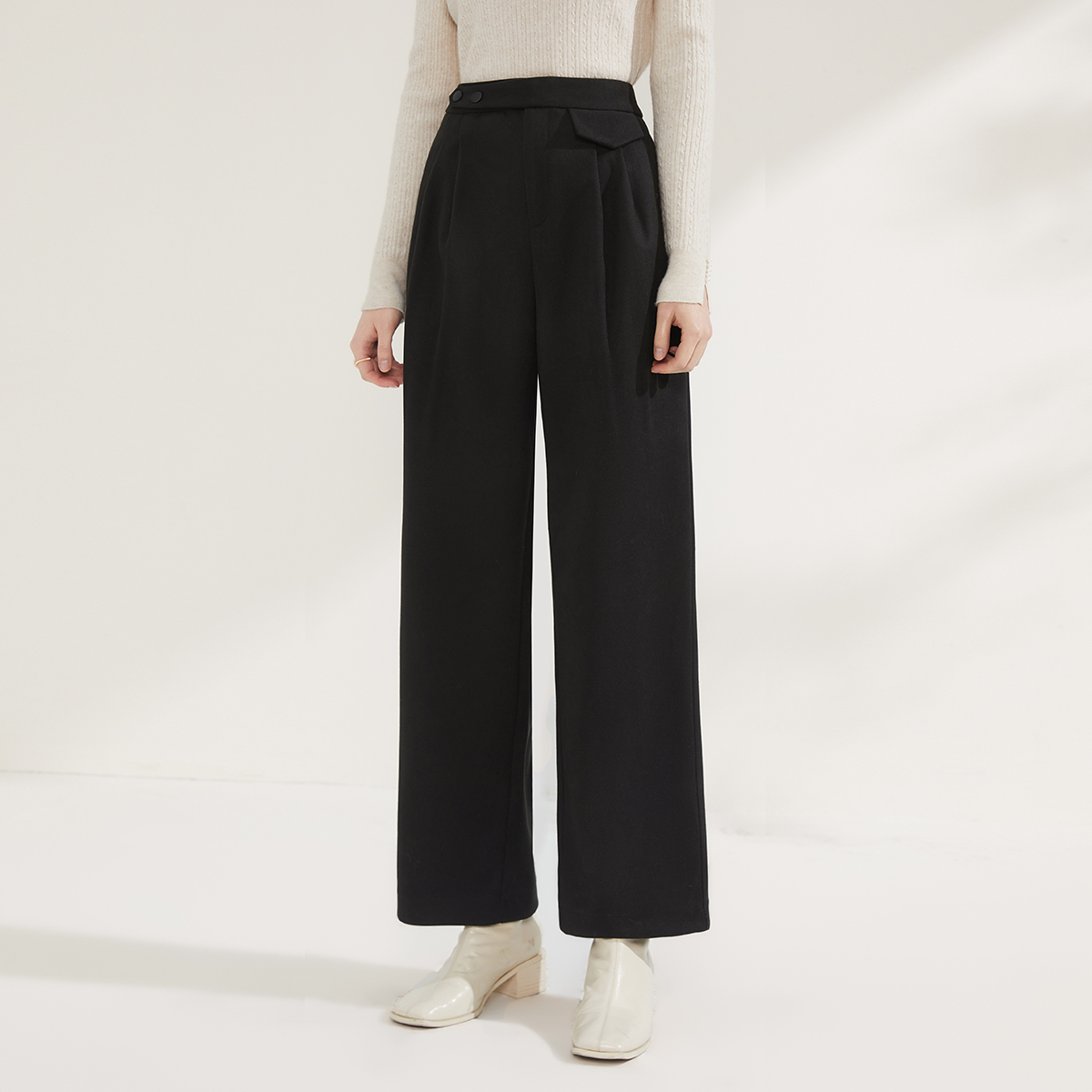 【小余专属】亦谷宽松直筒裤立体褶裥设计感呢料阔腿休闲裤G1WVKG72