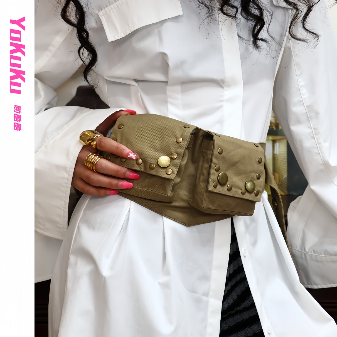 哟酷酷（小蛮腰）美式复古可调节工装古着废土百搭时髦腰封腰包