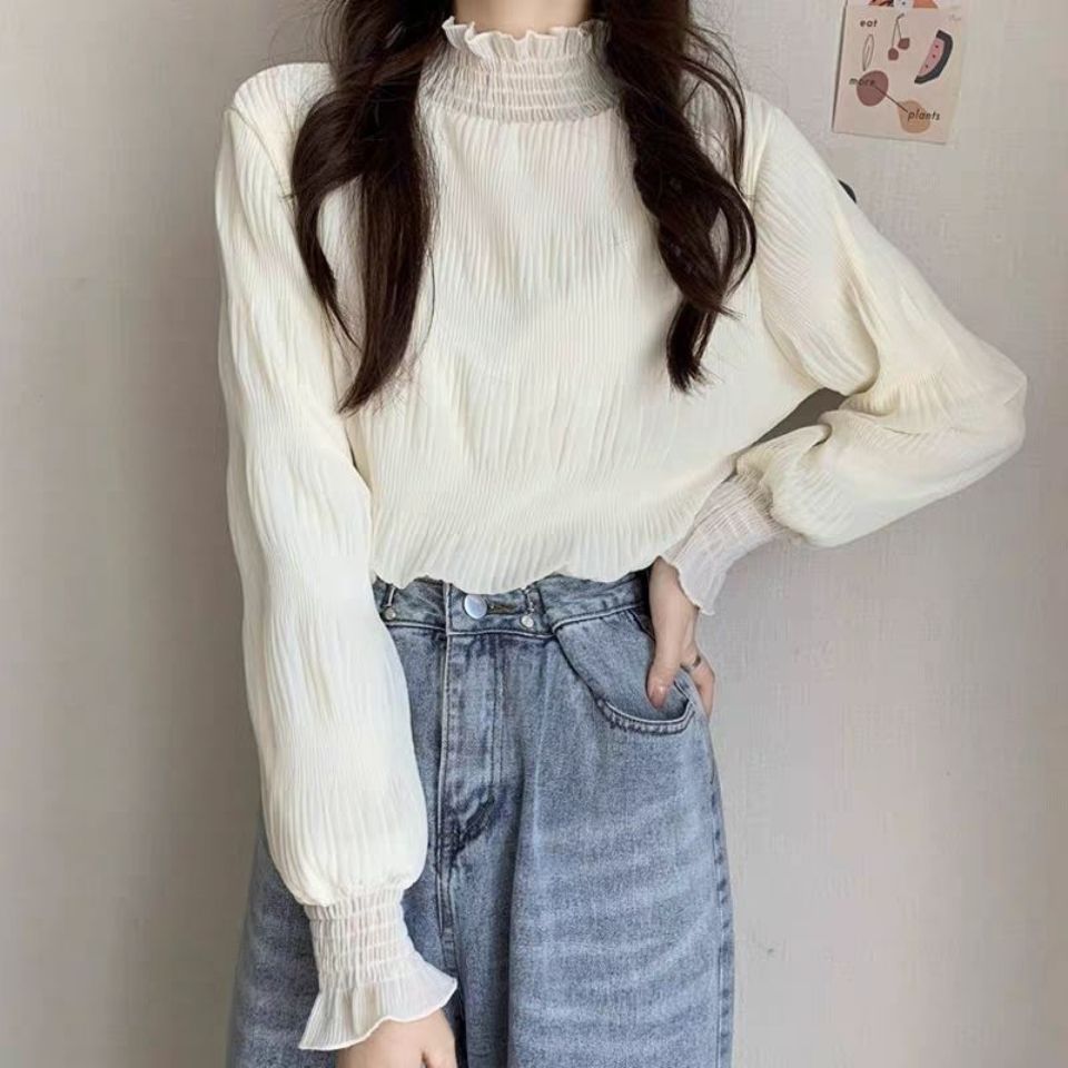 冬季韩版新款蕾丝打底衫女ins潮半高领T恤女加绒加厚保暖上衣