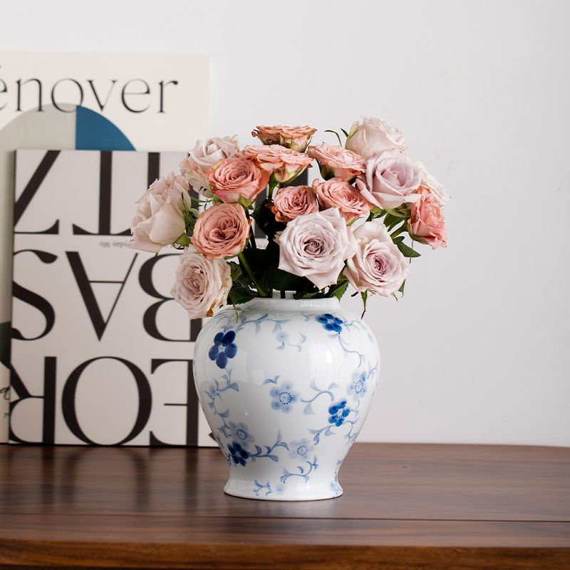 中式手绘青花瓷陶瓷花瓶干花鲜花复古装饰家居客厅电视柜插花摆件
