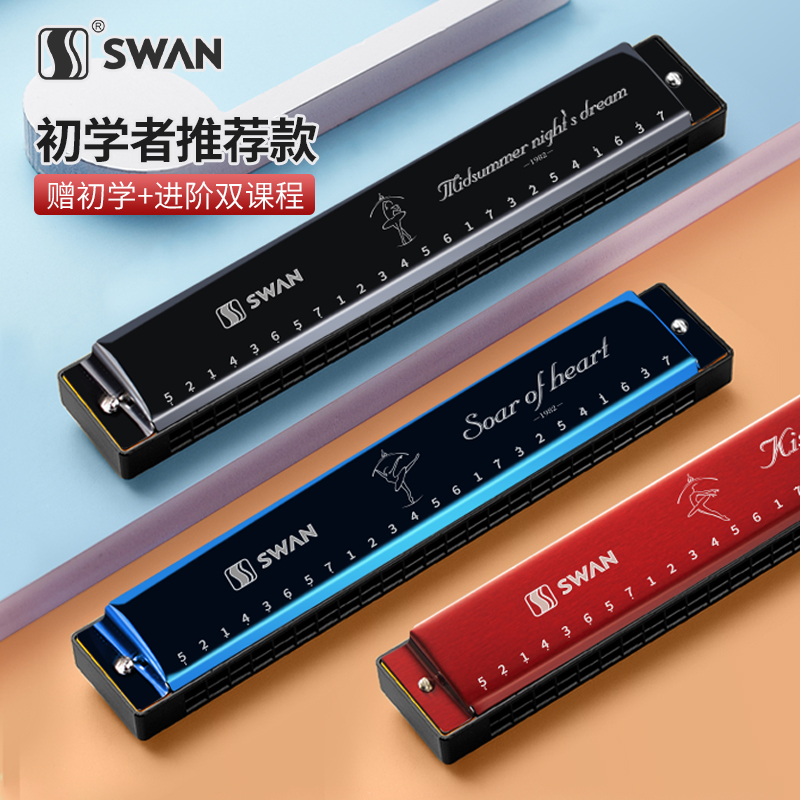 天鹅口琴S3初学者教学入门24孔C调复音口琴专业演奏级成人小乐器