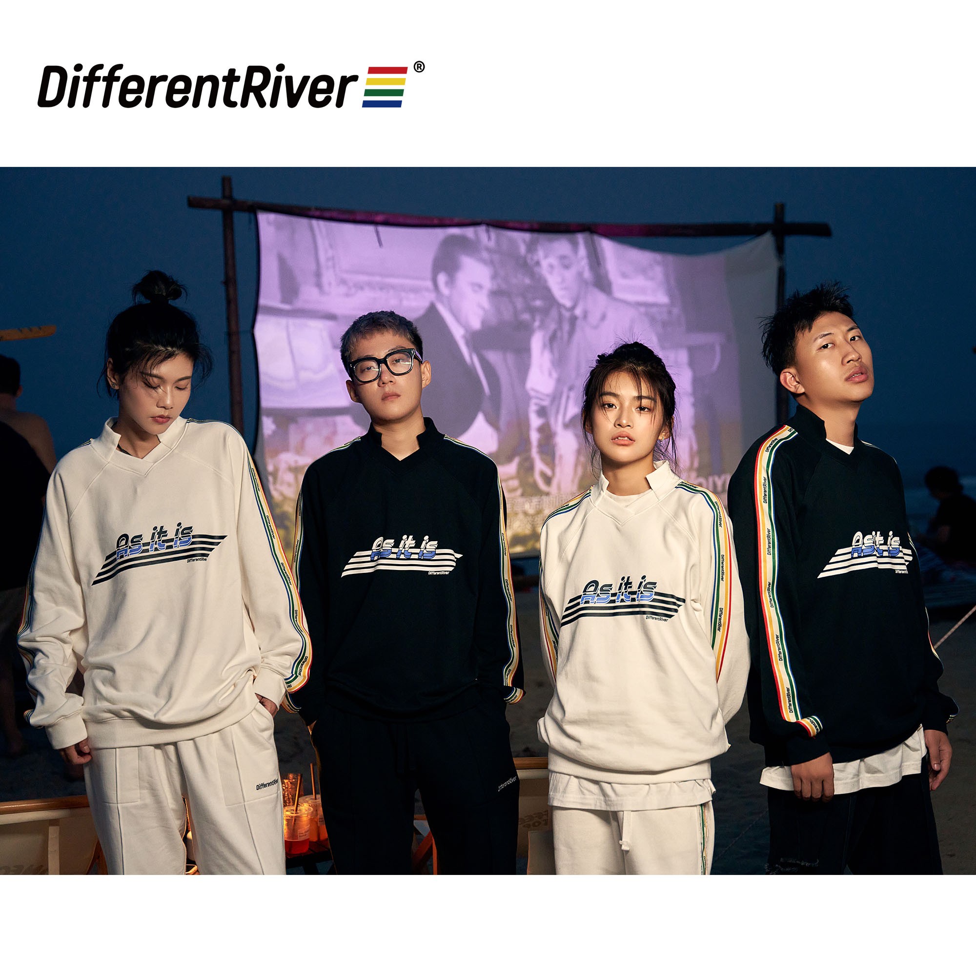 DifferentRiver秋冬【派对】品牌元素款-织带立V领插肩休闲卫衣